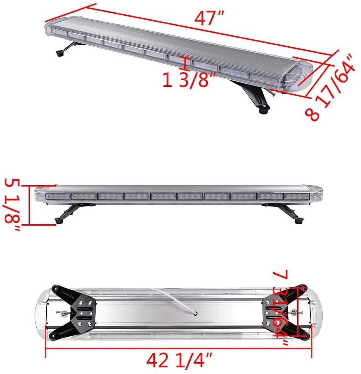 Amber-White-Amber Emergency Beacon Strobe Light 88-LED 88W 32-LED 96W IP68 12V-24V G79873