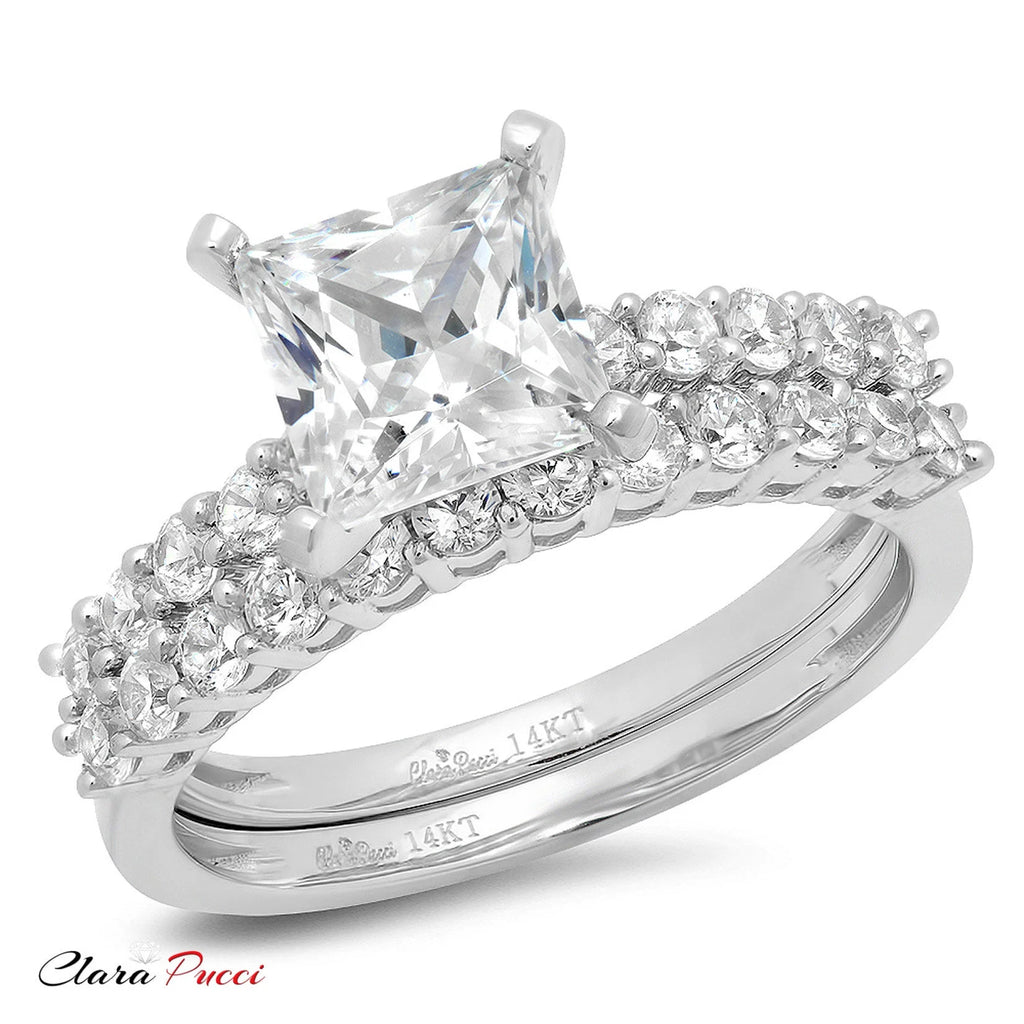 18K White Gold Princess Cut Diamond Engagement Ring Set O22638