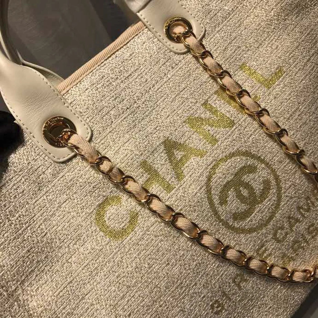 Beige Cream Tweed Canvas Tote Bag L392