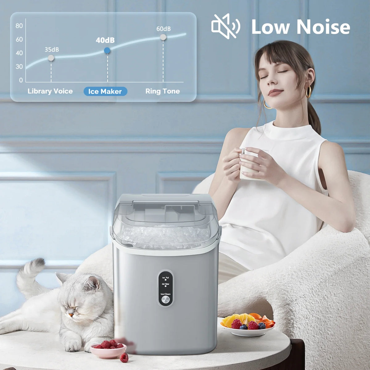 Nugget Ice Maker Countertop with Soft Chewable Pellet Ice, 34lbs/24H, Self-Cleaning, Gray S951