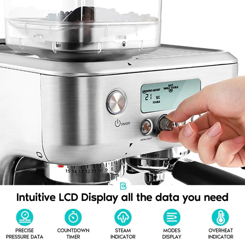 20 Bar Espresso Machine with LCD Display, 92 fl oz Water Tank, Silver G17536