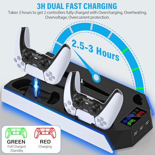 PS5 Stand and Cooling Station with Dual Controller Charging Station, White W3774