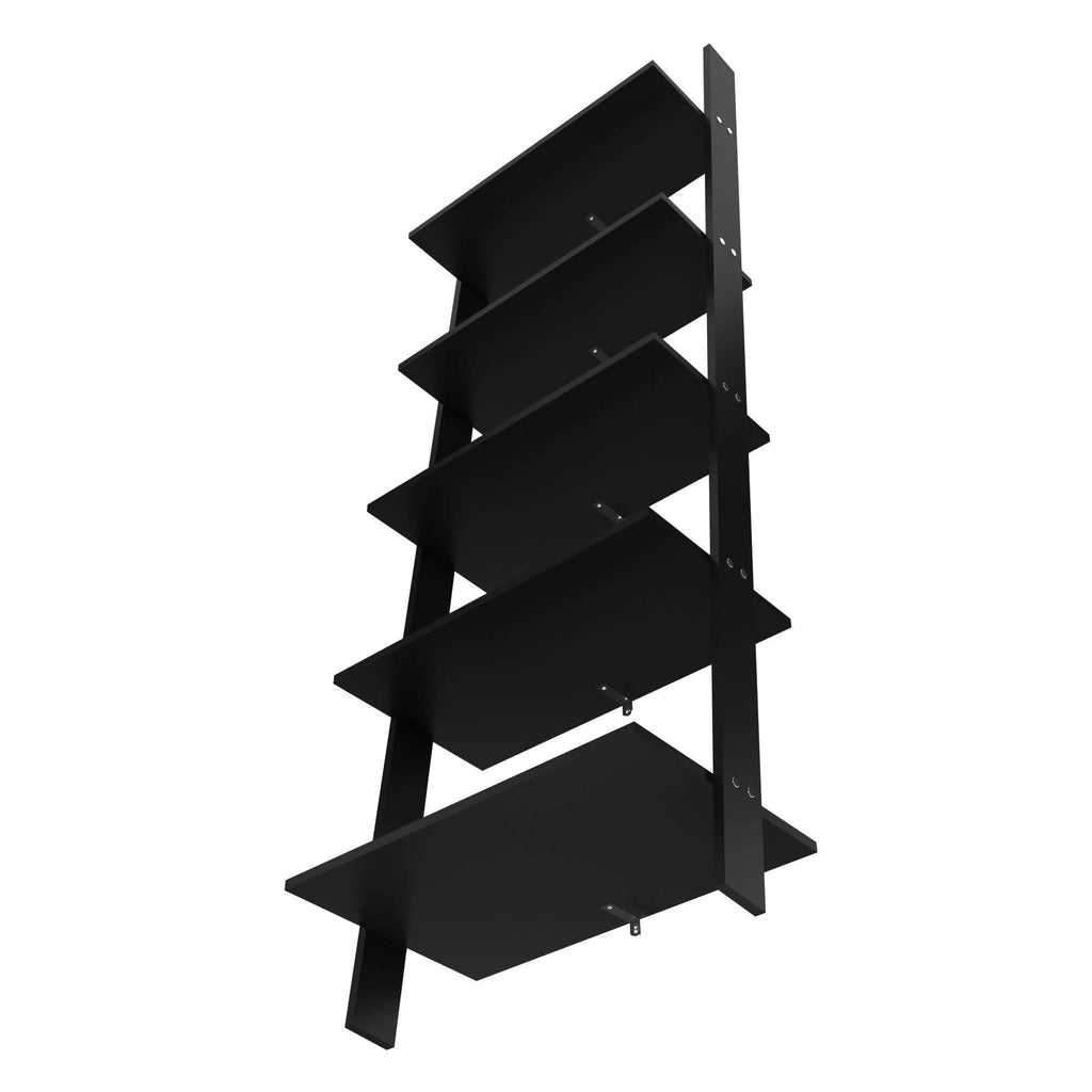 Black 5-Shelf Floating Ladder Bookcase V6452