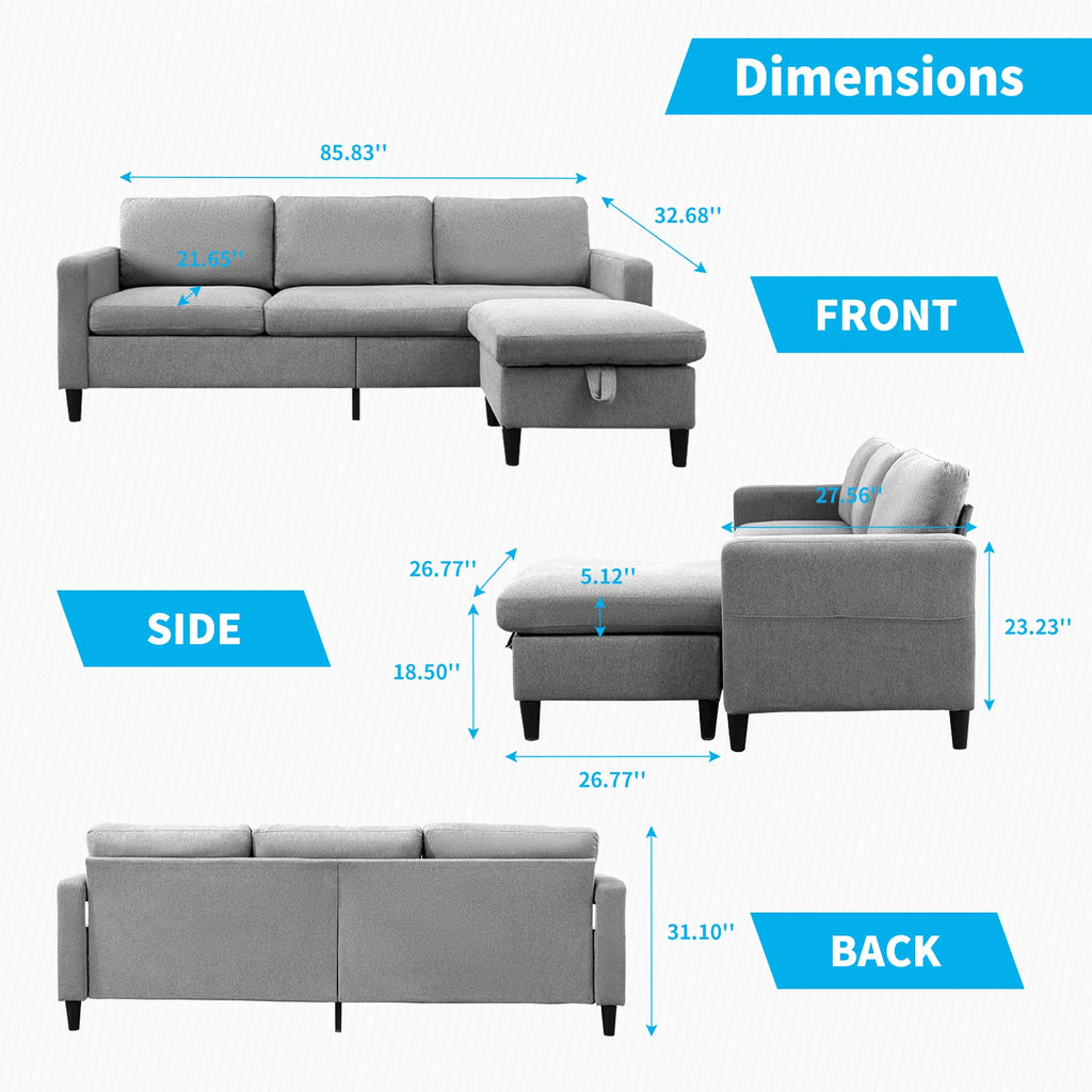 Light Gray L-Shaped Sectional Sofa with Storage Ottoman Z567