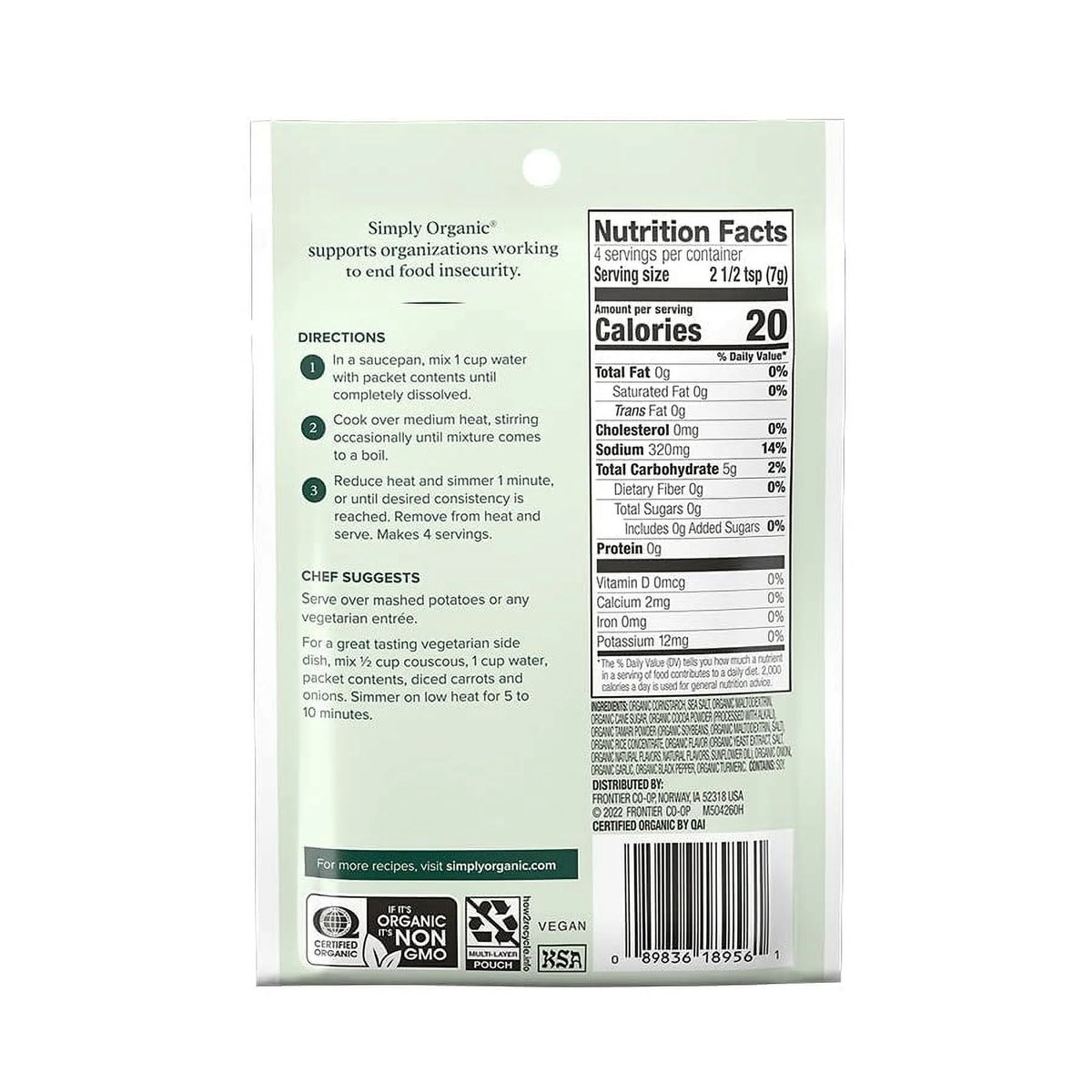 Organic Vegetarian Brown Gravy Mix 1 oz Pack of 12 X312