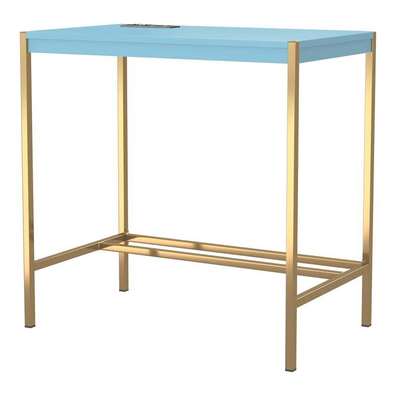 Aruba Blue and Gold Wood Writing Desk with USB Port C7098