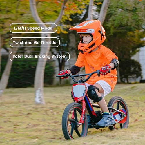 Lightweight 170W Electric Dirt Bike for Kids, Adjustable Seat, 12Inch Off Road Tires, Red P1328