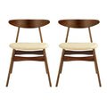 Beige Solid Wood Upholstered Dining Side Chair Set of 2 D364101
