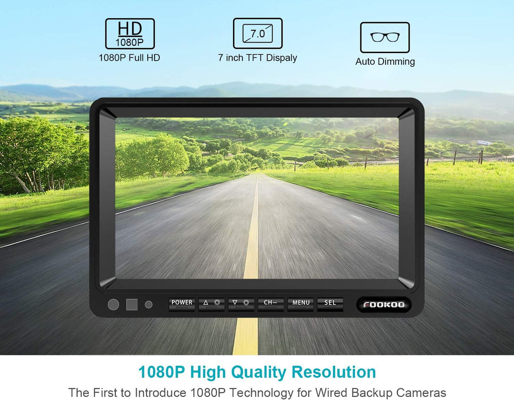 7'' 1080P HD Backup Camera System Kit IP69 Waterproof Rear View Camera U939920