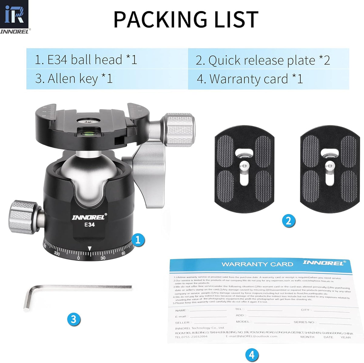 Low Profile CNC Metal Camera Tripod Ballhead with 1/4 Arca Swiss Quick Release Plate, Max Load 16kg, Pack of 2 V6390