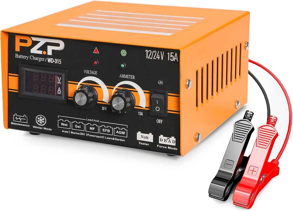 24v Battery Charger 15-Amp Automotive Car Battery Fast Trickle Charger and Maintainer 12v/15a 24v/7.5a U879