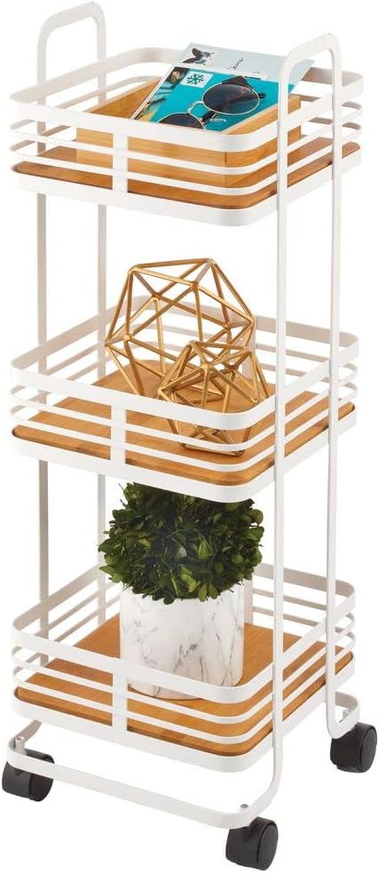 3-Tier Rolling Storage Trolley with Basket Shelves and Caster Wheels D4575