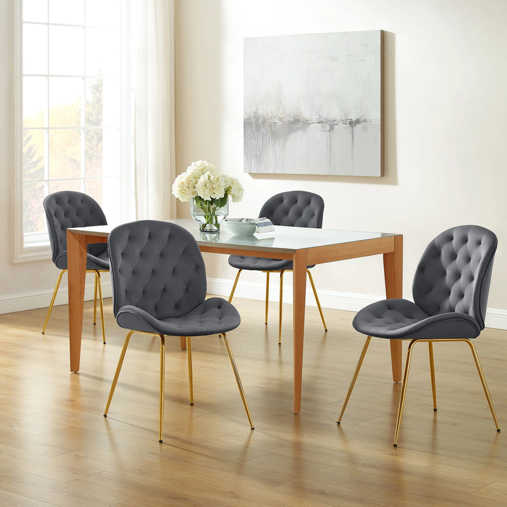 Gray Velvet Tufted Upholstered Dining Chairs Y42399