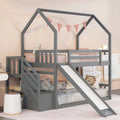 Gray Wooden Twin Over Twin Bunk Bed with Slide and Stairs G148
