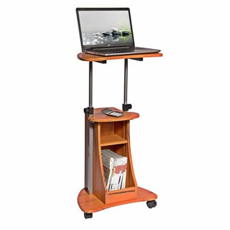 Sit-to-Stand Rolling Adjustable Height Laptop Cart with Storage, Woodgrain, Brown Z894037