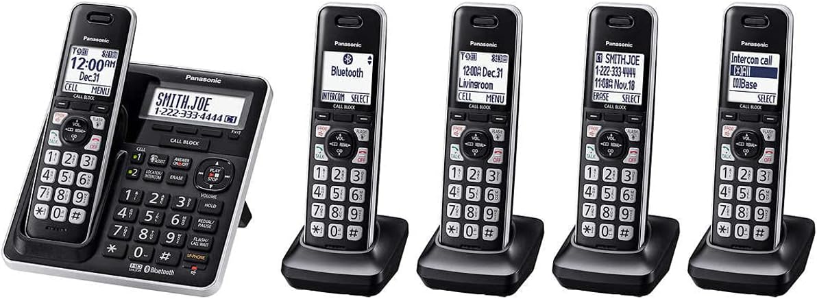 5 Handset DECT 6.0 Bluetooth Cordless Phone System, Black H617