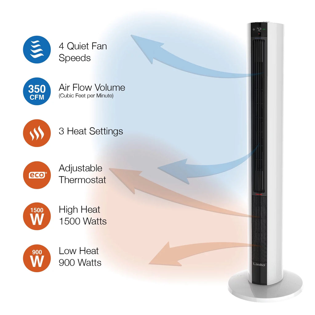 1500W Tower Fan & Space Heater with Timer and Remote B96516