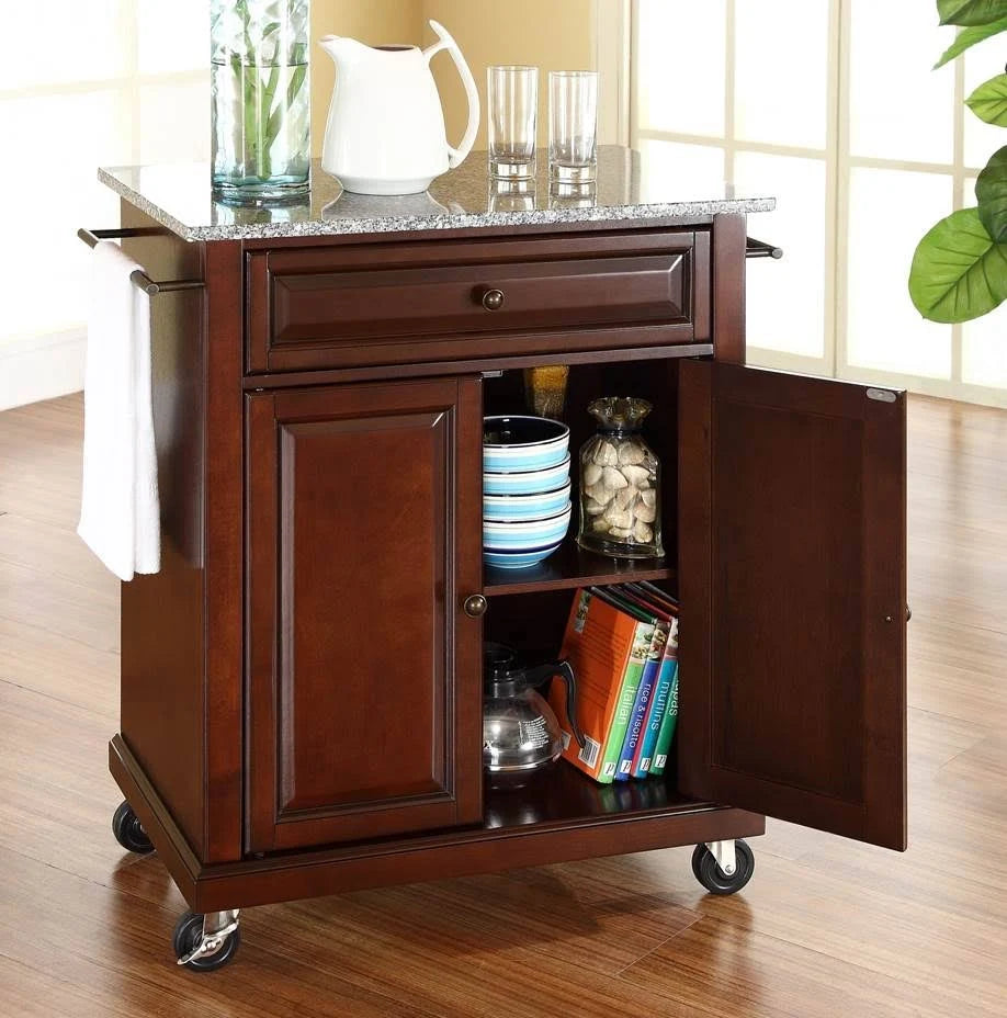 Solid Granite Top Portable Kitchen Cart/Island K949705