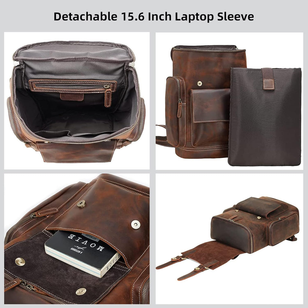 Leather 15.6 inch Laptop Backpack E8052