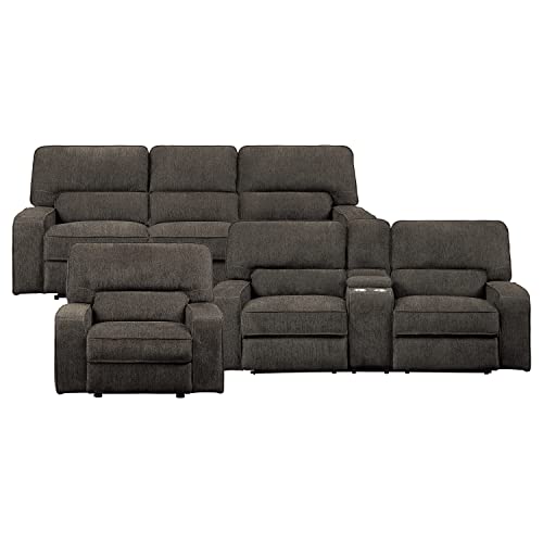 3-Piece Chenille Fabric Manual Reclining Sofa Set, Chocolate G35890