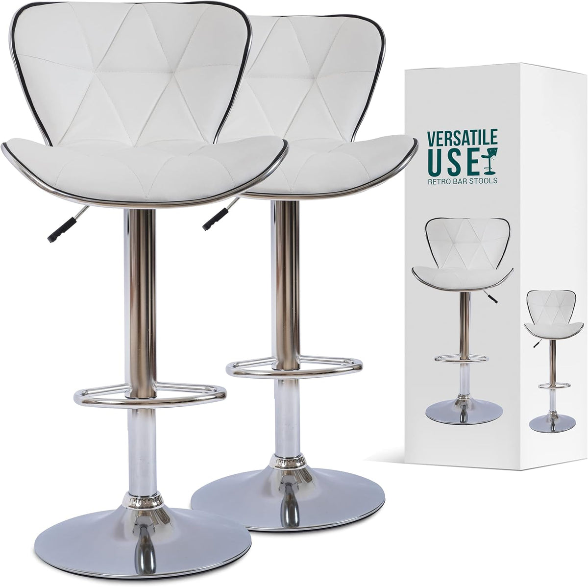 Adjustable White Bar Stools Set of 2 E5546
