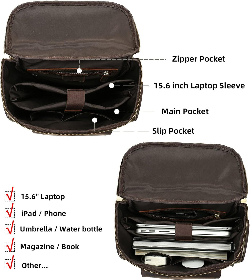 Leather 15.6 inch Laptop Backpack E8052