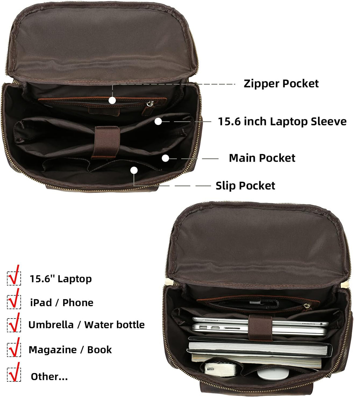 Leather 15.6 inch Laptop Backpack E8052