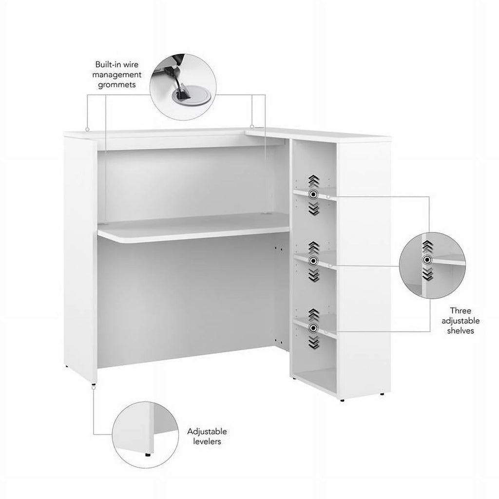 White Engineered Wood Reception Desk with Shelves V34435