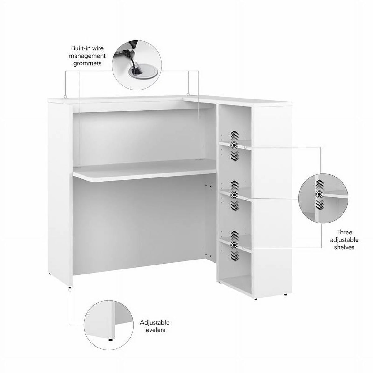 White Engineered Wood Reception Desk with Shelves V34435