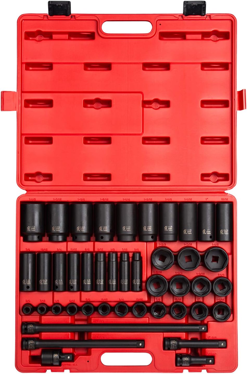 1/2 Inch Drive 43-Piece SAE Impact Socket Set with Heavy Duty Storage Case F686