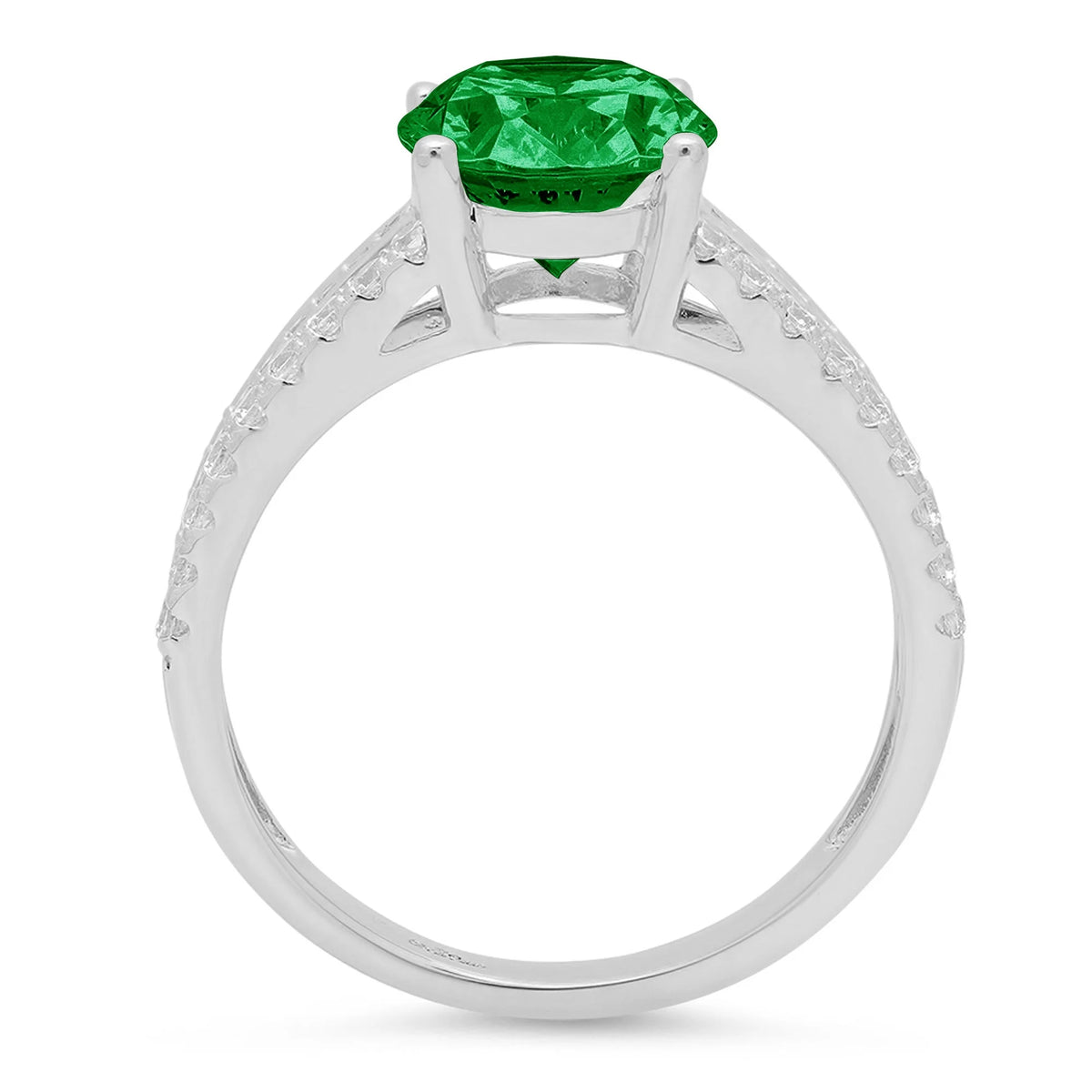14k White Gold Oval Cut Green Simulated Emerald Ring Size 10.5 I8358