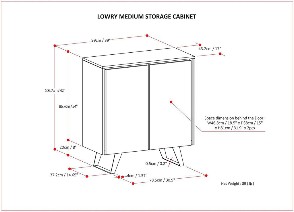 Solid Wood Storage Cabinet with 2 Doors and 4 Adjustable Shelves T505641