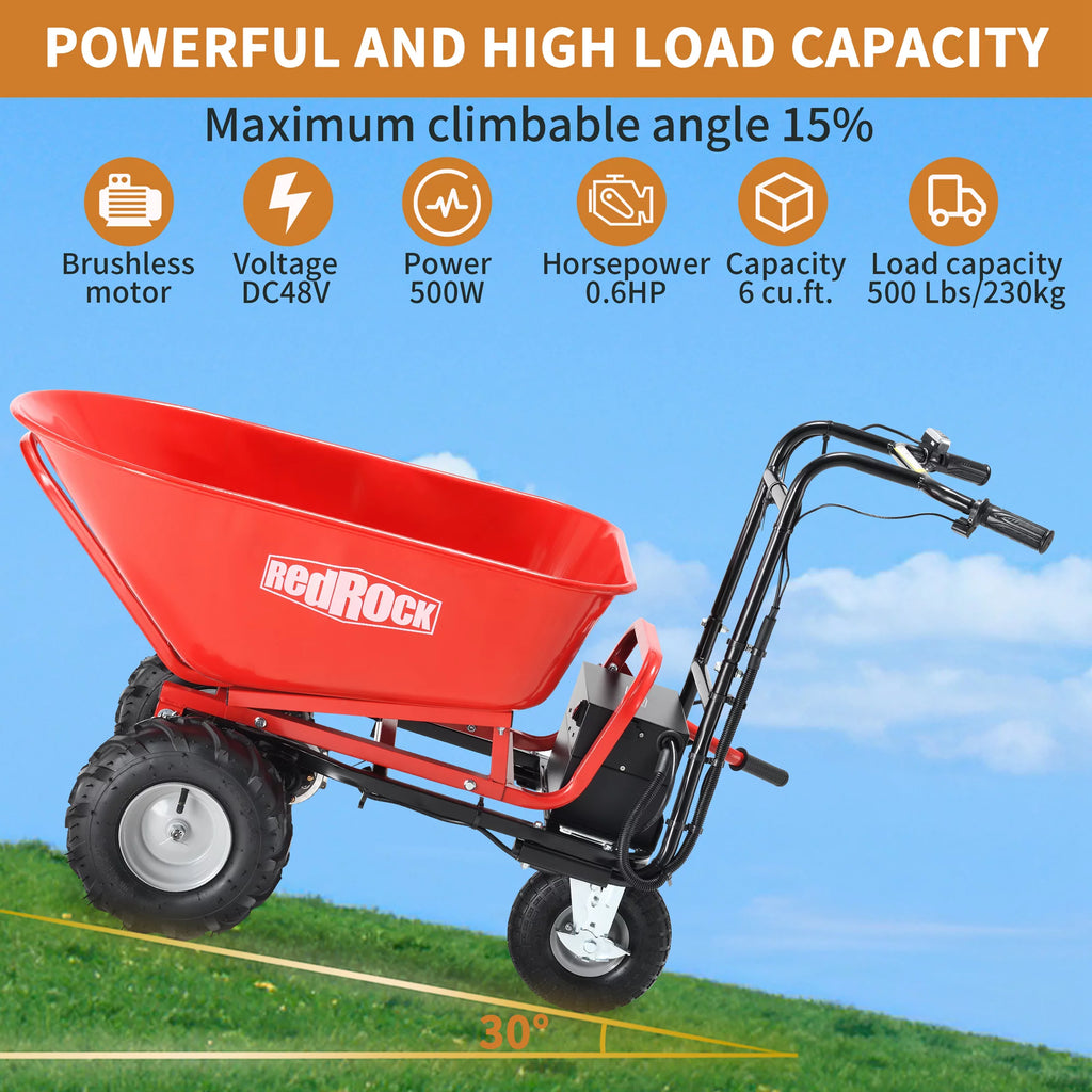 Electric Wheelbarrow Utility Cart 48V28Ah 500W 500lbs Capacity Steel W122