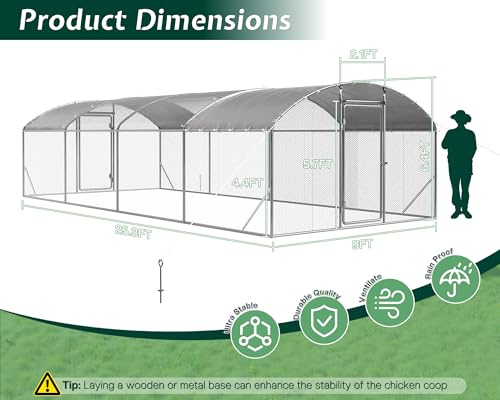 9x25.3x6.4 FT Large Walk-in Chicken Coop with Dome Roof, PE Cover & Wire Mesh R226
