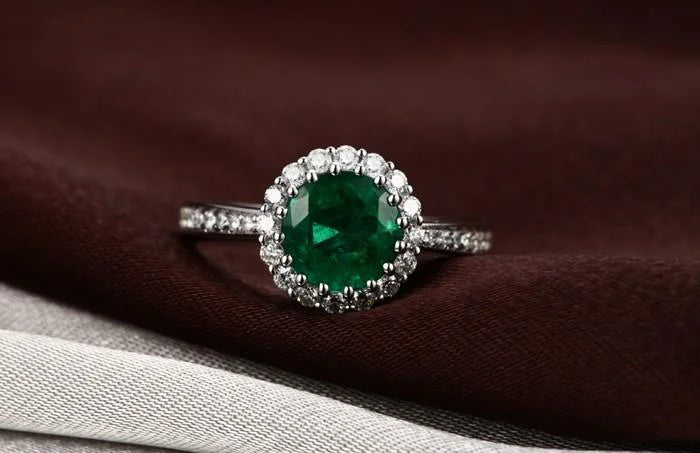 10k White Gold Emerald and Moissanite Engagement Ring M2686