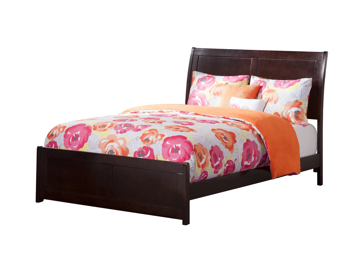 Full Wood Platform Bed with Sleigh Headboard and Footboard Espresso K993