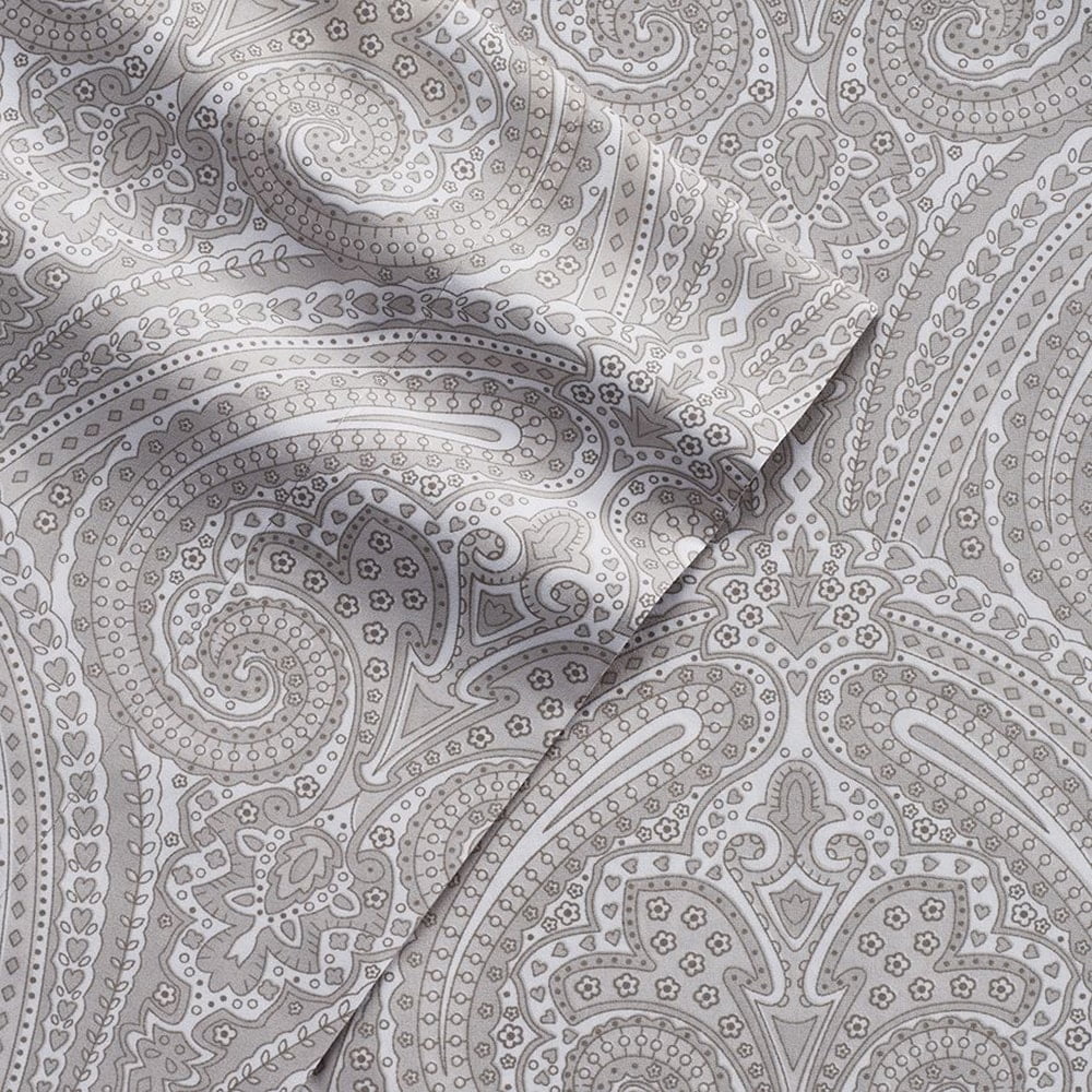 Grey Full Paisley Print Bed Sheet Set R38826