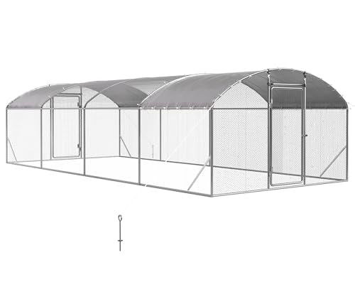 9x25.3x6.4 FT Large Walk-in Chicken Coop with Dome Roof, PE Cover & Wire Mesh R226