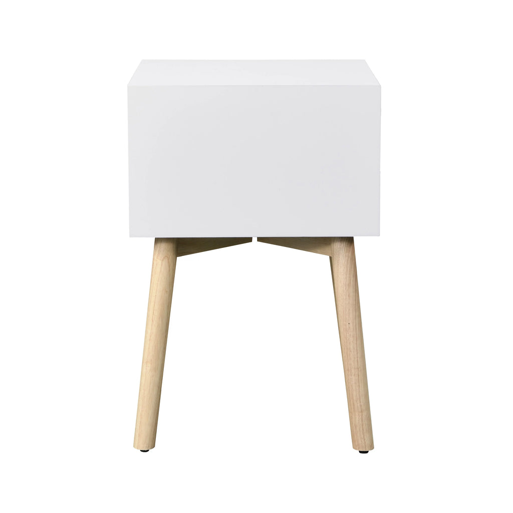White Bedside Table with 2 Drawers and Rubber Wood Legs W529995
