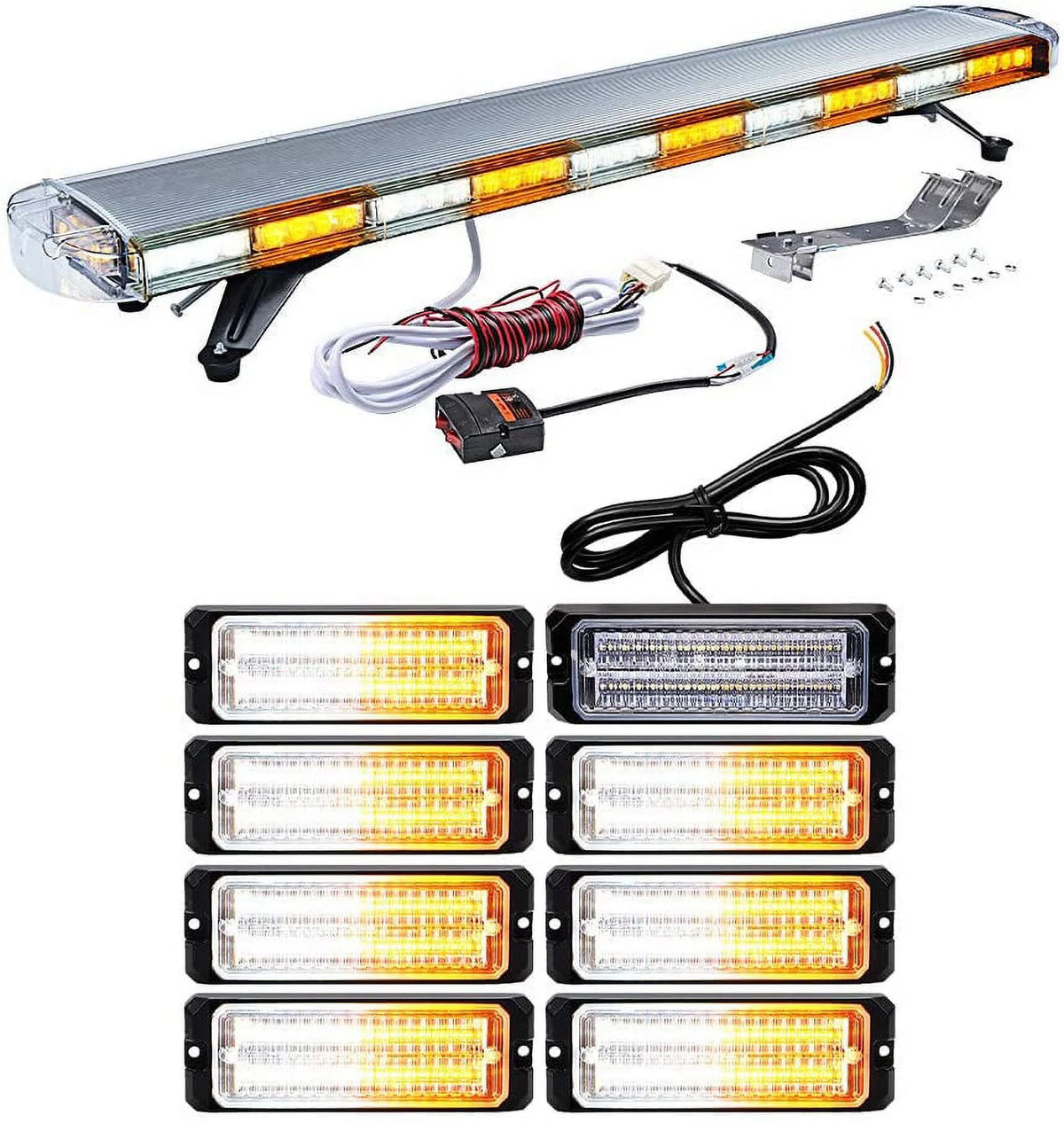 Amber-White-Amber Emergency Beacon Strobe Light 88-LED 88W 32-LED 96W IP68 12V-24V G79873