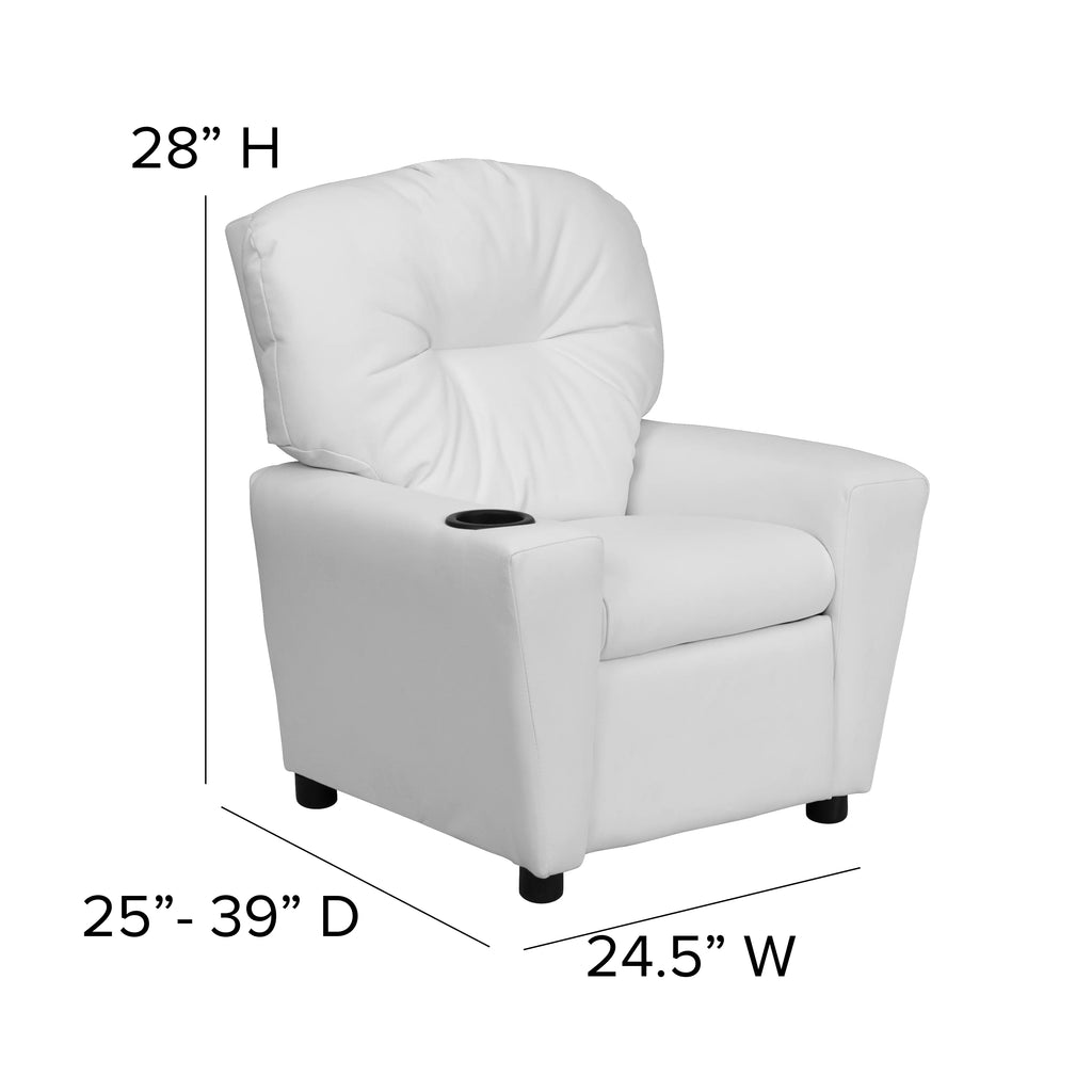 White Vinyl Kids Recliner with Cup Holder M723