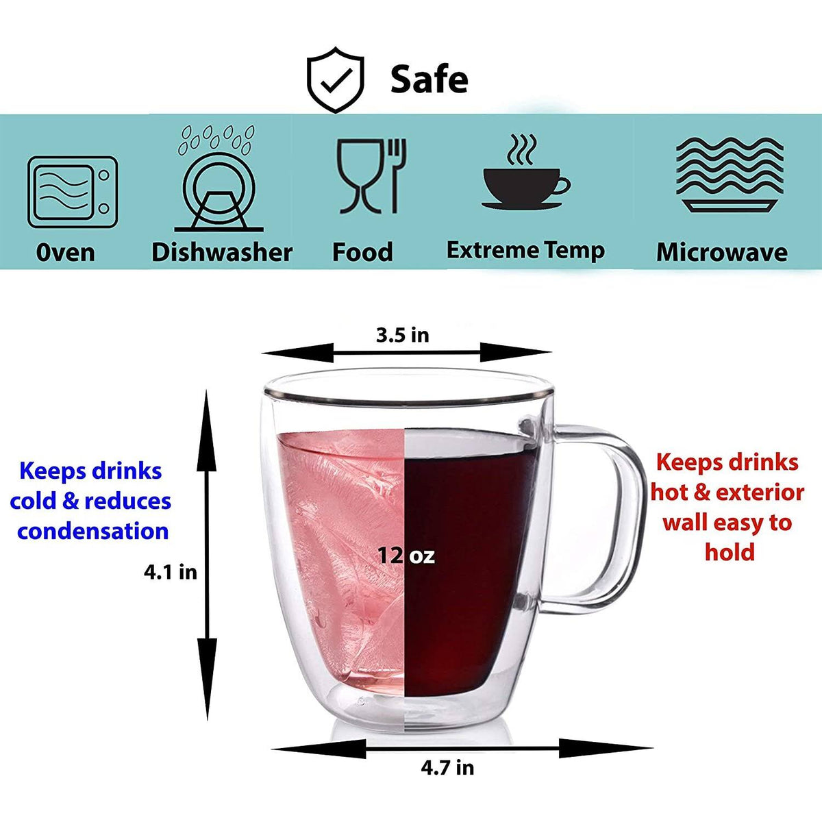 Insulated Glass Coffee Mugs Set of 4 Z5776