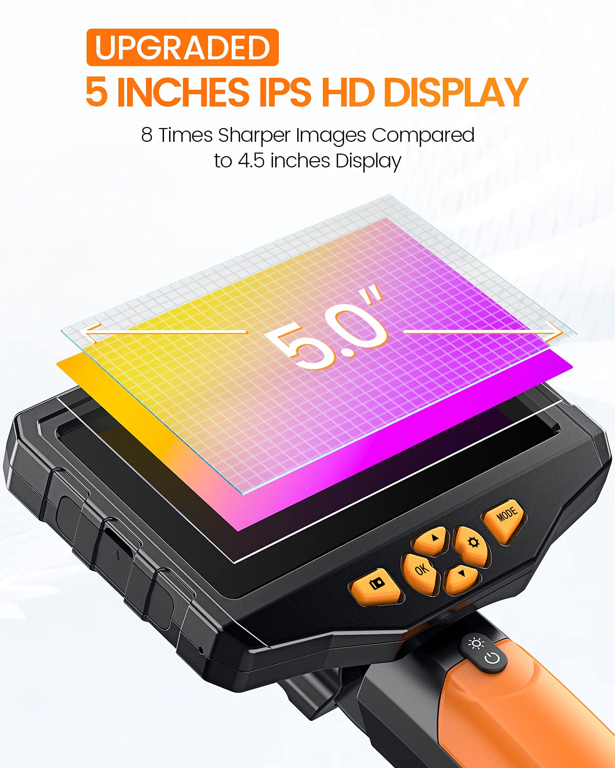 Dual Lens Inspection Camera with 5 IPS Screen, 16.4ft Flexible Probe, 1080p B4586