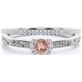 1.25 Carat Round Cut Morganite And Diamond Moissanite Engagement Ring in 10k Solid White Gold N710612
