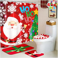 4 Pcs Christmas Bathroom Set with Shower Curtain, Bath Mat, Toilet Lid Cover, Rug & Hooks M478314