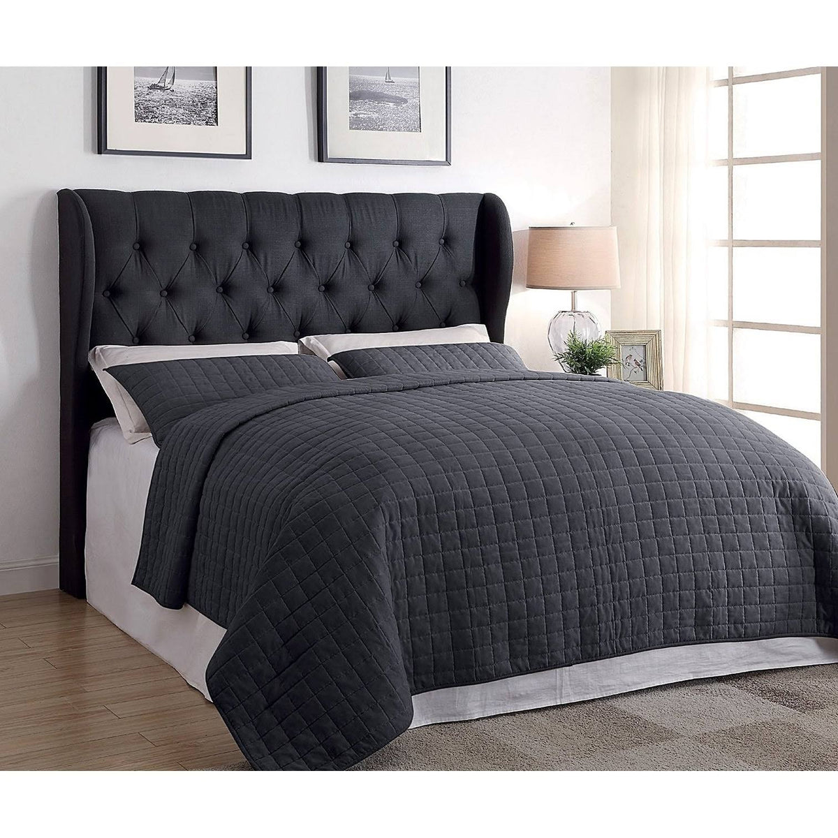 King Size Charcoal Fabric Wingback Headboard Z234055