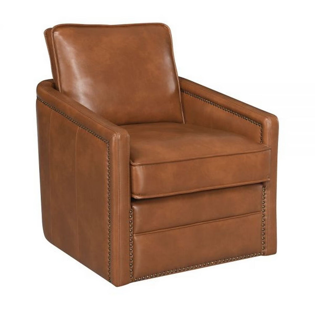 Brown Faux Leather Swivel Accent Chair C993