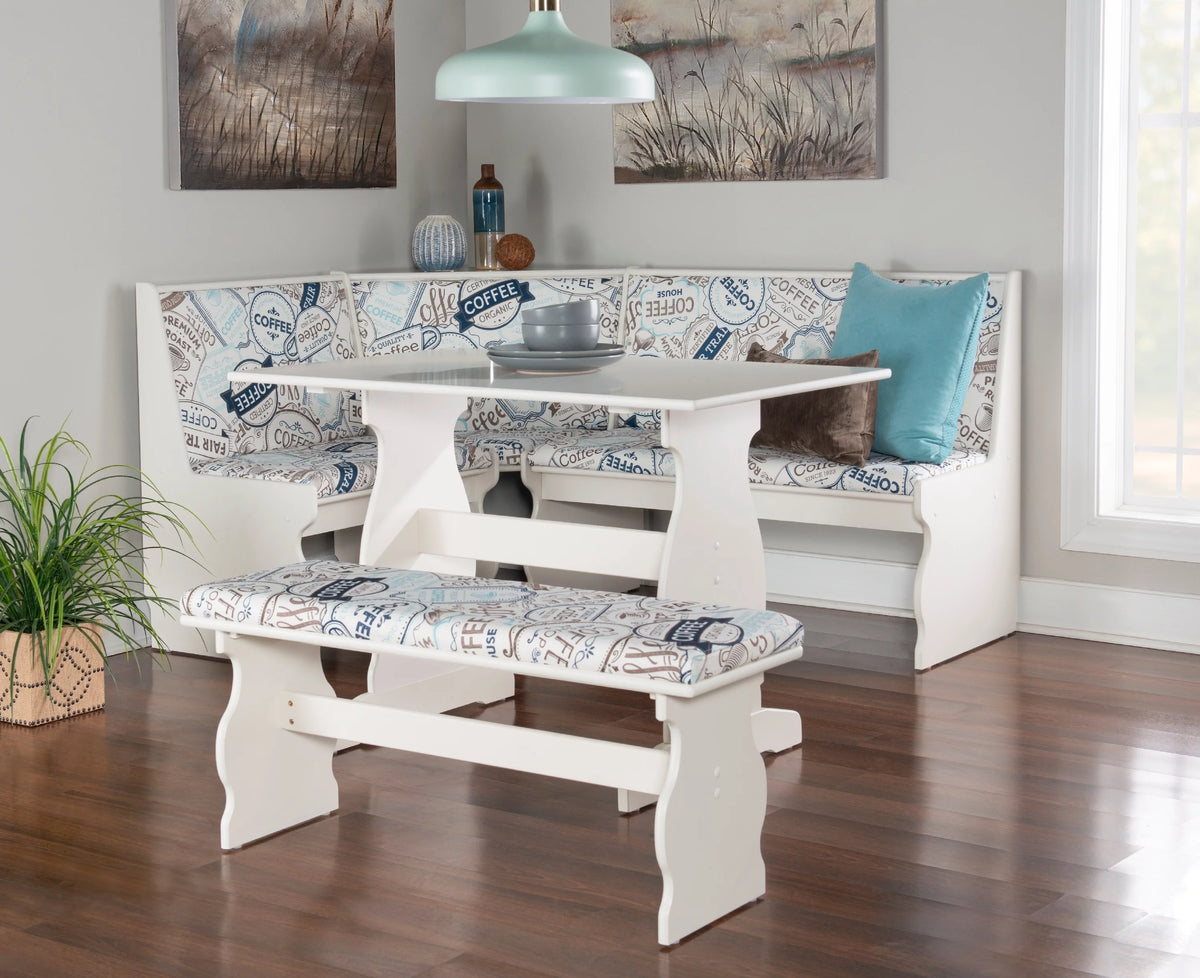 White Corner Dining Nook with Table and Bench A84661
