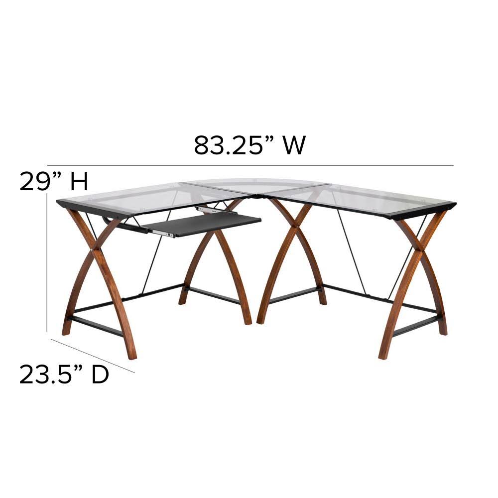 Glass L-Shape Desk with Pull-Out Keyboard Tray S995251