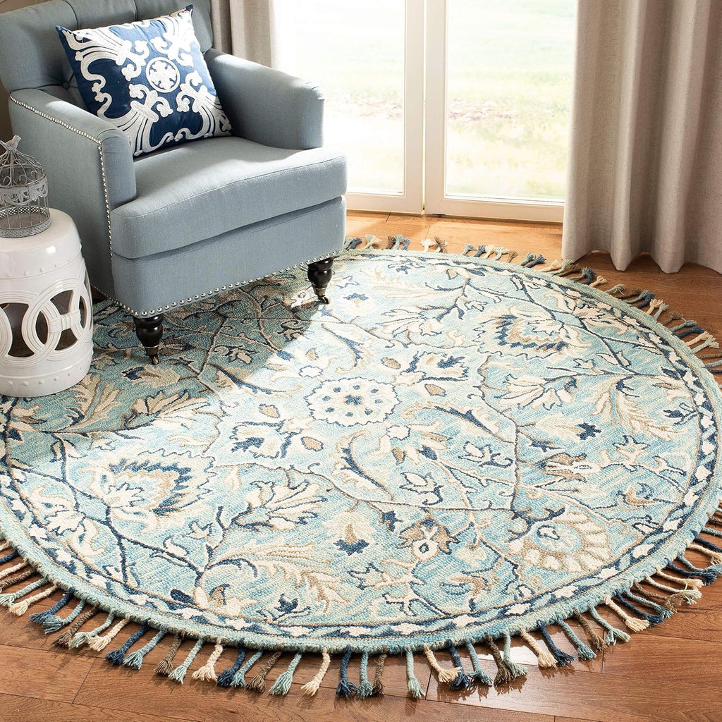 Blue/Ivory Handmade Wool Runner Rug Z82983